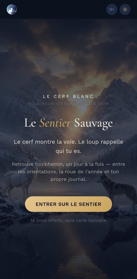 Écran d'accueil de l'application Sentier Sauvage